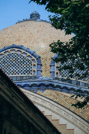 Close up of the historic facade of Thermes des DÃ´mes (well being cures, thermal spa) in Vichy, Franceのeditorial素材