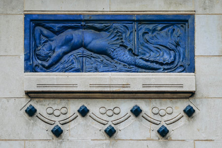 Close up of the historic facade of Thermes des DÃ´mes (well being cures, thermal spa) in Vichy, Franceのeditorial素材