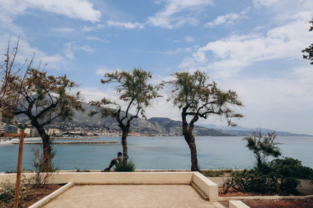 Roquebrune, France - 14 May 2023: View of the beach and commune of Roquebrune Cap Martin on the French Rivieraのeditorial素材