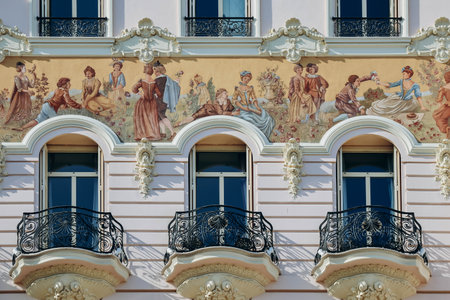 Monaco, Monaco - 14 May 2023: The beautiful facade of the Hermitage Hotel in Monte Carloのeditorial素材