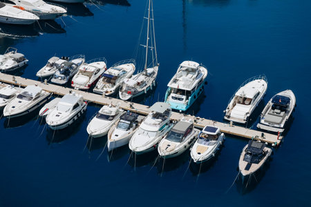 Monaco, Monaco - 25 June 2023: Yachts in the port of Fontvieille in Monacoのeditorial素材