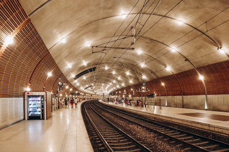 Monaco, Monaco - 25 June 2023: Monaco Monte Carlo railway station located inside the cliffのeditorial素材