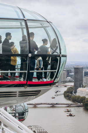 London, United Kingdom - September 25, 2023: A close up of the London Eye Ferris Wheel, central...