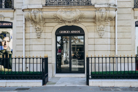 Paris, France - September 24, 2023: Giorgio Armani boutique on Avenue Montaigneのeditorial素材