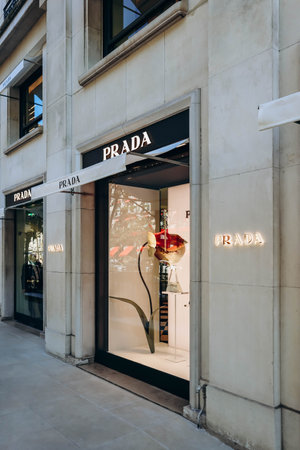 Paris, France - September 24, 2023: Prada boutique on Avenue Montaigne