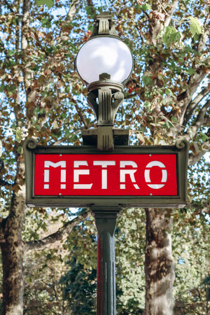 Paris, France - September 24, 2023:  Paris metro sign in the Champs Elysees areaのeditorial素材