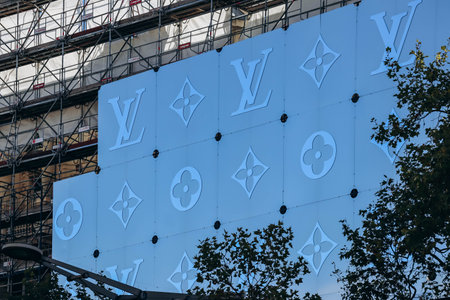 Paris, France - September 24, 2023: Remodeling the faÃ§ade of the Louis Vuitton flagship store in...