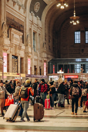 Milan, Italy - 2 January 2024: People at Milano Centrale train stationのeditorial素材