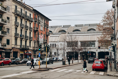 Milan, Italy - 2 January 2024: Neighbourhood near Milano Centrale stationのeditorial素材