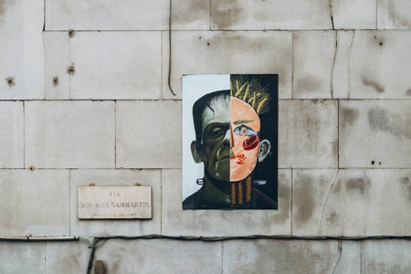 Milan, Italy - 2 January 2024: Street art on the street in Milan near Milano Centrale stationのeditorial素材