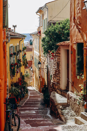 Lovely town center in Menton, south of Franceの写真素材