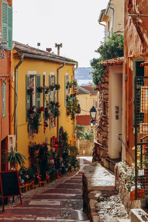 Lovely town center in Menton, south of Franceの写真素材