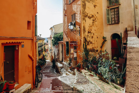 Lovely town center in Menton, south of Franceの写真素材
