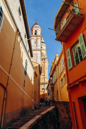 Lovely town center in Menton, south of Franceの写真素材