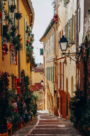 Lovely town center in Menton, south of Franceの写真素材