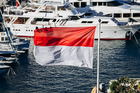 Monaco, Monaco - 20 January 2024: Flag of Monaco in Port Hercule