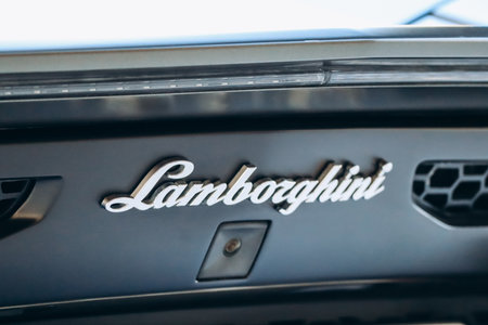 Monaco, Monaco - 20 January 2024: Close-up of the Lamborghini logo on a car in Monaco