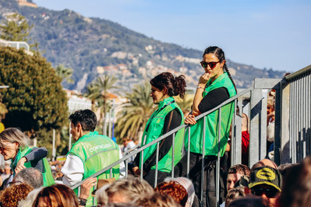 Menton, France - February 18, 2024: Opening of the Fete du Citron (translation : Lemon festival) in...