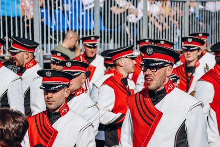 Menton, France - February 18, 2024: Opening of the "Fete du Citron" (translation : Lemon festival) in Menton and the famous carnivalのeditorial素材