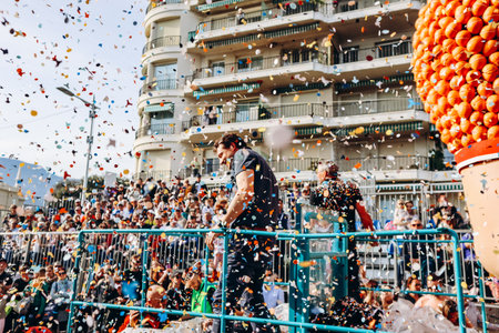 Menton, France - February 18, 2024: Opening of the Fete du Citron (translation : Lemon festival) in...
