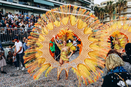 Menton, France - February 18, 2024: Opening of the Fete du Citron (translation : Lemon festival) in...