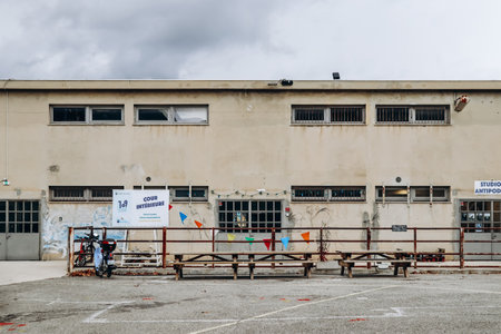 Nice, France - February 24, 2024: The old slaughterhouse in Nice, now a center for contemporary art called "109"のeditorial素材