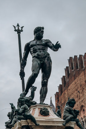 Bologna, Italy - October 6, 2024: Neptune's Fountain located in the eponymous square, Piazza del Nettuno, in Bolognaの写真素材
