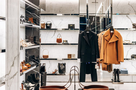 Cannes, France - 10 November 2024: Interior of the Saint Laurent boutique on the Croisette promenade in Cannesのeditorial素材