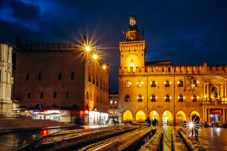 Bologna, Italy - October 6, 2024: Piazza Maggiore, a central square in Bologna, region of Emilia-Romagna, Italyのeditorial素材
