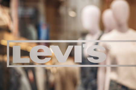 Bologna, Italy - October 6, 2024: Levi's shop window in the center of Bolognaのeditorial素材