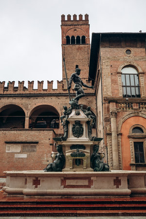 Bologna, Italy - October 6, 2024: Neptune's Fountain located in the eponymous square, Piazza del Nettuno, in Bolognaのeditorial素材