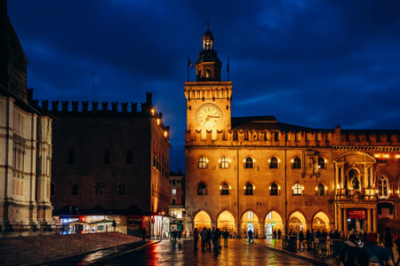 Bologna, Italy - October 6, 2024: Piazza Maggiore, a central square in Bologna, region of Emilia-Romagna, Italyのeditorial素材
