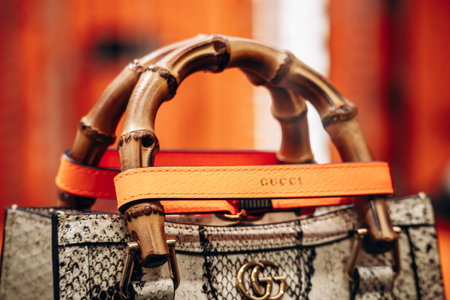Bologna, Italy - October 6, 2024: The iconic bamboo handles on the Gucci bagのeditorial素材