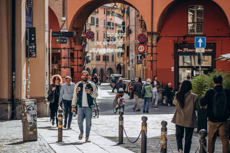Bologna, Italy - October 6, 2024: Street and architecture in the center of Bolognaのeditorial素材