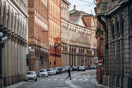 Bologna, Italy - October 6, 2024: Via Farini (Farini street) in the center of Bolognaのeditorial素材