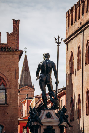 Bologna, Italy - October 6, 2024: Neptune's Fountain located in the eponymous square, Piazza del Nettuno, in Bolognaのeditorial素材