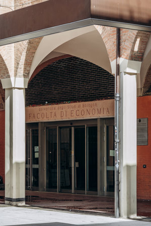 Bologna, Italy - October 6, 2024: Entrance to the Faculty of Economics of the University of Bolognaのeditorial素材