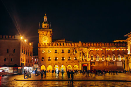 Bologna, Italy - October 6, 2024: Piazza Maggiore, a central square in Bologna, region of Emilia-Romagna, Italyのeditorial素材