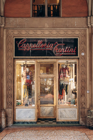 Bologna, Italy - October 6, 2024: The historic Cappelleria Trentini store in Bolognaのeditorial素材