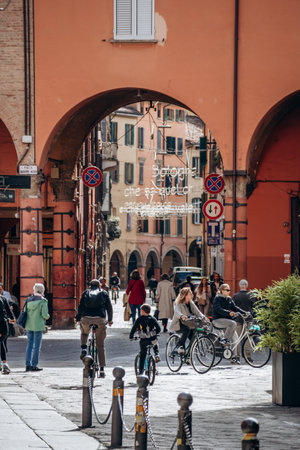 Bologna, Italy - October 6, 2024: Street and architecture in the center of Bolognaのeditorial素材