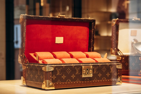 Bologna, Italy - October 6, 2024: Louis Vuitton jewelry chest in a boutique windowのeditorial素材