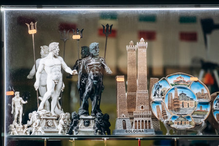 Bologna, Italy - October 6, 2024: Souvenir shop in the center of Bolognaのeditorial素材