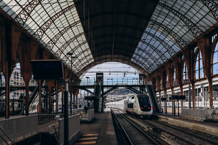Nice, France - 6 January, 2024: TGV OuiGo train on the railway station platform in Niceのeditorial素材