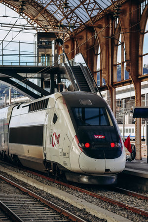 Nice, France - 6 January, 2024: TGV OuiGo train on the railway station platform in Niceのeditorial素材