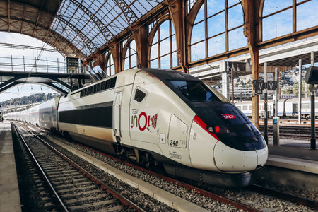 Nice, France - 6 January, 2024: TGV OuiGo train on the railway station platform in Niceのeditorial素材