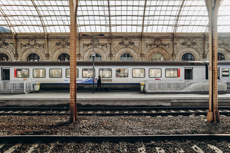 Nice, France - 6 January, 2024: Regional train TER Region South on the station platform in Niceのeditorial素材