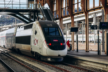 Nice, France - 6 January, 2024: TGV OuiGo train on the railway station platform in Niceのeditorial素材