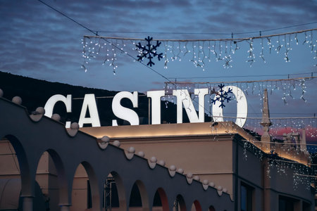 Menton, France - 6 January, 2024: The famous casino in the center of Menton, in the south of Franceのeditorial素材