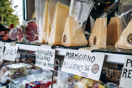 Concordia, Italy - October 6, 2024: Cheese shop at the market in Concordiaのeditorial素材