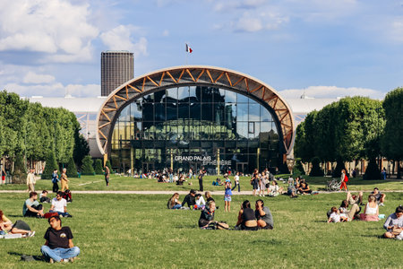 Paris, France - July 15, 2021: Grand Palais Ephemere in front of the Eiffel towerのeditorial素材